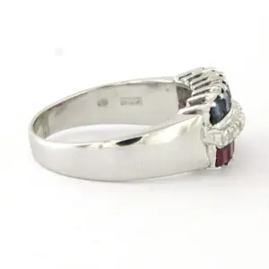 18k gouden ring met saffier, robijn en single cut geslepen diamant tot. 0.15ct kopen? Bied vanaf 660!