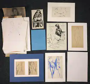 Janus Nuiten - Verschillende technieken, Lot van 39 schetsen van figuren verkocht voor € 51!