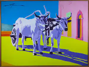 Marco Kooiman - Acryl op doek, Buoi in piazza - Ingelijst (Groot) verkocht voor € 100!