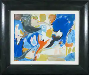 Klaas Boonstra - Gouache, Abstracte compositie - Ingelijst verkocht voor € 60!