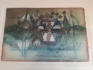 Francis Vannerum - Zeefdruk, Abstracte, Fantasie voorsteling. verkocht voor € 60!