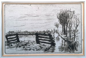 Frans Room - Landschap met hek - drogenaald ets kopen? Bied vanaf 1!