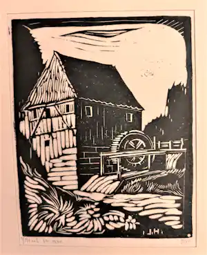 Johan Haak - Houtsnede op papier van Johan Haak "Watermolen" kopen? Bied vanaf 30!