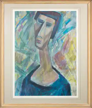 Janus Nuiten - Pastel en olieverf op papier, Zonder titel - Ingelijst verkocht voor € 90!