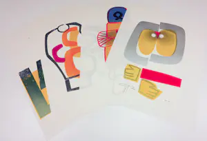 Adrian de Gijzel - Hout en linosnedes, Lot van 4 abstracte composities kopen? Bied vanaf 70!