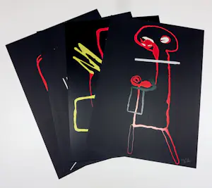 Theos - Zeefdruk, Lot van 4 abstracte figuren kopen? Bied vanaf 70!