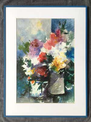 Henk Fonville - Blauw bloemstilleven verkocht voor € 80!