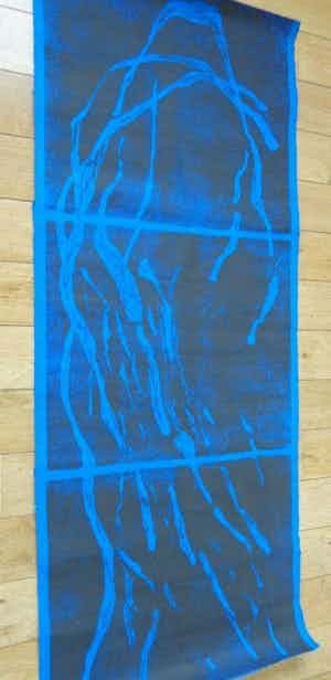 Rob Lodder - BLAUWE ABSTRACTIE / OLIEVERF PAPIER / 151x62cm verkocht voor € 35!