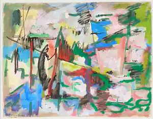 Klaas Boonstra - Gemengde techniek op papier, Abstracte compositie verkocht voor € 70!