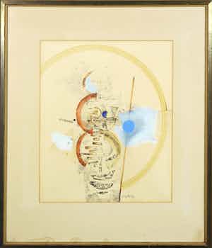 Jan Olyslager - Gemengde techniek op papier, Compositie 3 - Ingelijst verkocht voor € 120!