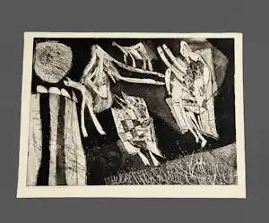 Hannes Postma - Grote zwart wit Ets Aquatint - 1963 - bewoonde grens" zeer kleine oplage (5/12) kopen? Bied vanaf 46!