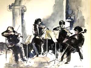 Henk Fonville - Strijkkwarter - Aquarel, Ingelijst verkocht voor € 110!