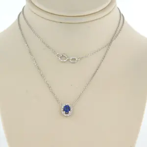 14k gouden collier en hanger met saffier en briljant geslepen diamant tot.0.05ct kopen? Bied vanaf 190!