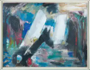 Klaas Boonstra - Olieverf op board, Abstracte compositie - Ingelijst verkocht voor € 150!