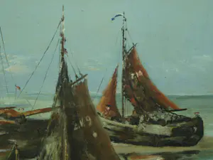 Niet of onleesbaar gesigneerd - Ingelijst, Olieverf op paneel , Vissersboten op het strand - 1888 kopen? Bied vanaf 1!