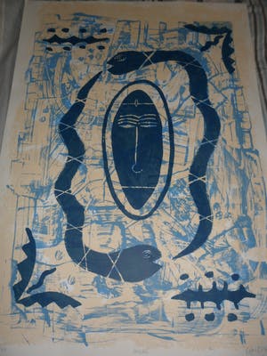 Bettina Lopetro - Zeefdruk, titel, "Snake ". kopen? Bied vanaf 10!